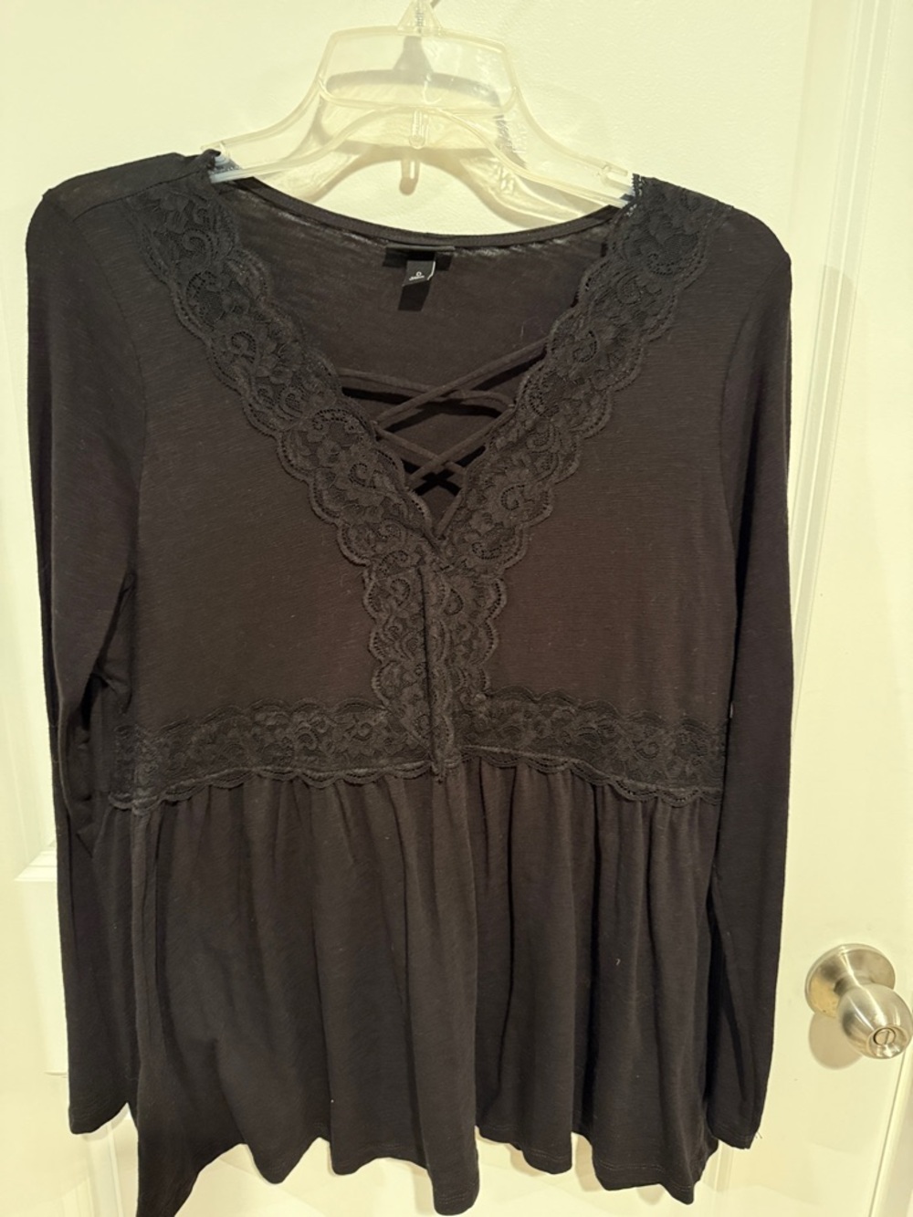 torrid Black Lace V-Neck Crisscross Long Sleeve Blouse